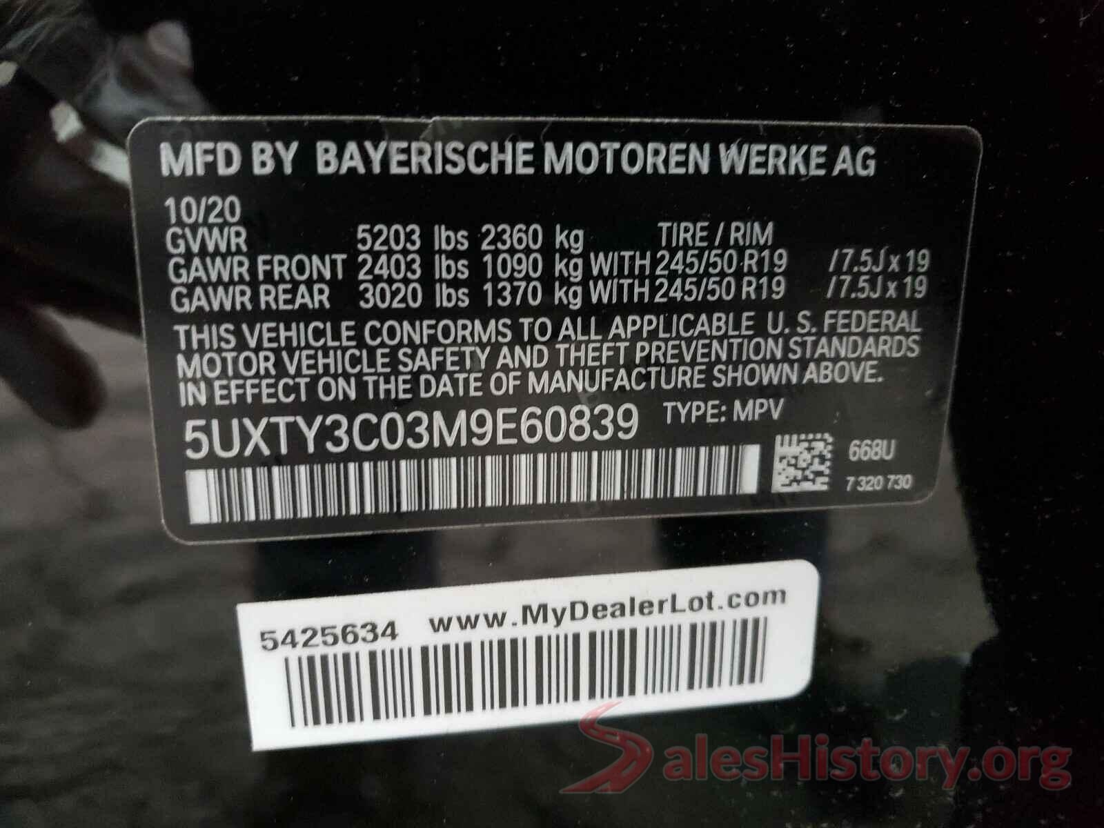 5UXTY3C03M9E60839 2021 BMW X3