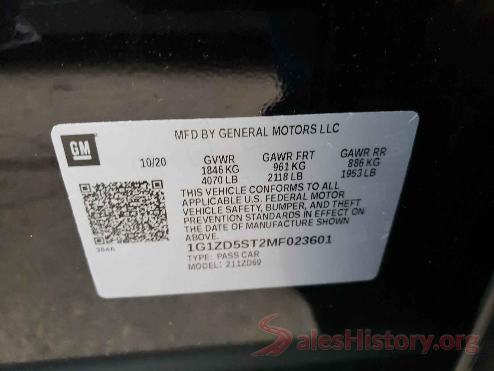 1G1ZD5ST2MF023601 2021 CHEVROLET MALIBU