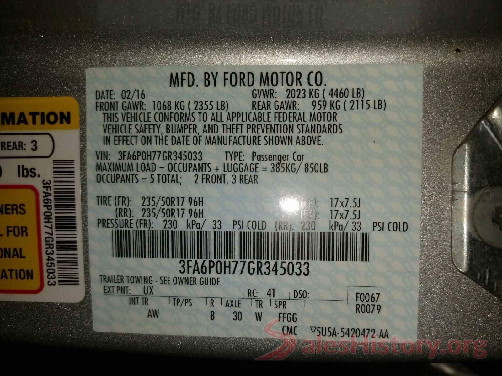 3FA6P0H77GR345033 2016 FORD FUSION