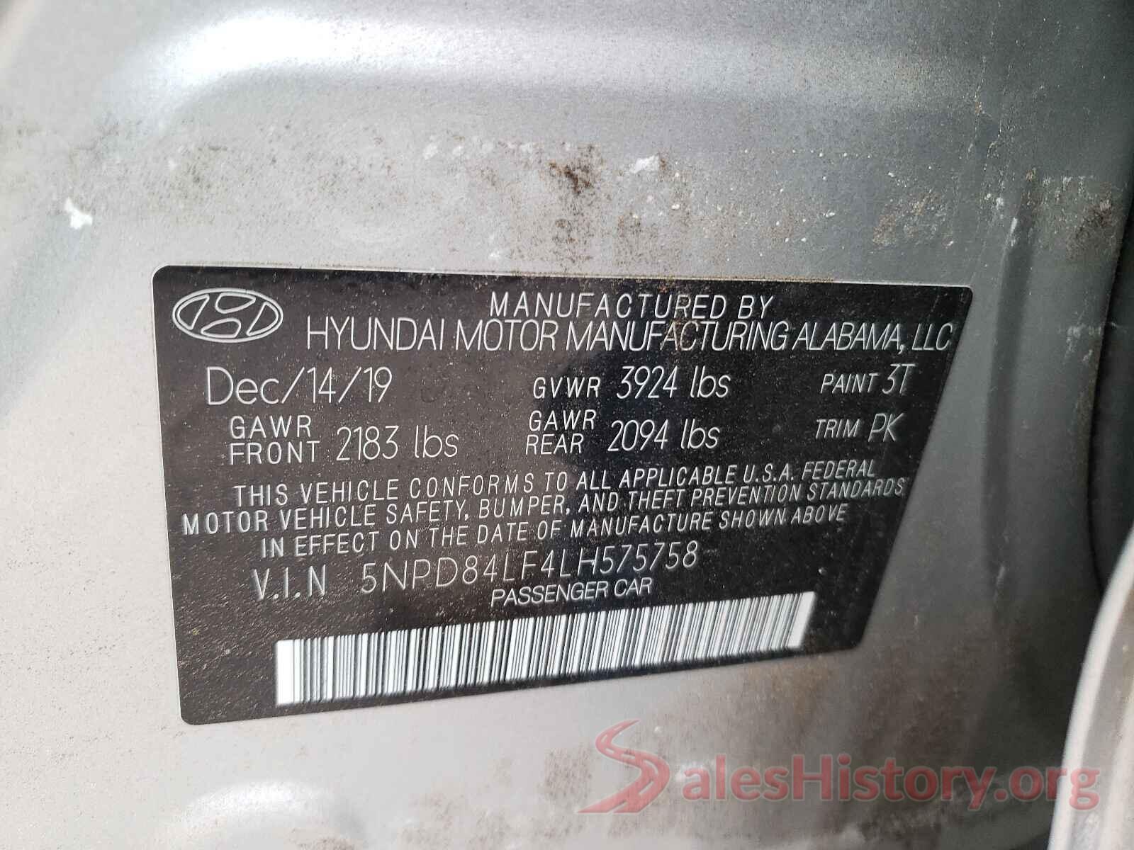 5NPD84LF4LH575758 2020 HYUNDAI ELANTRA