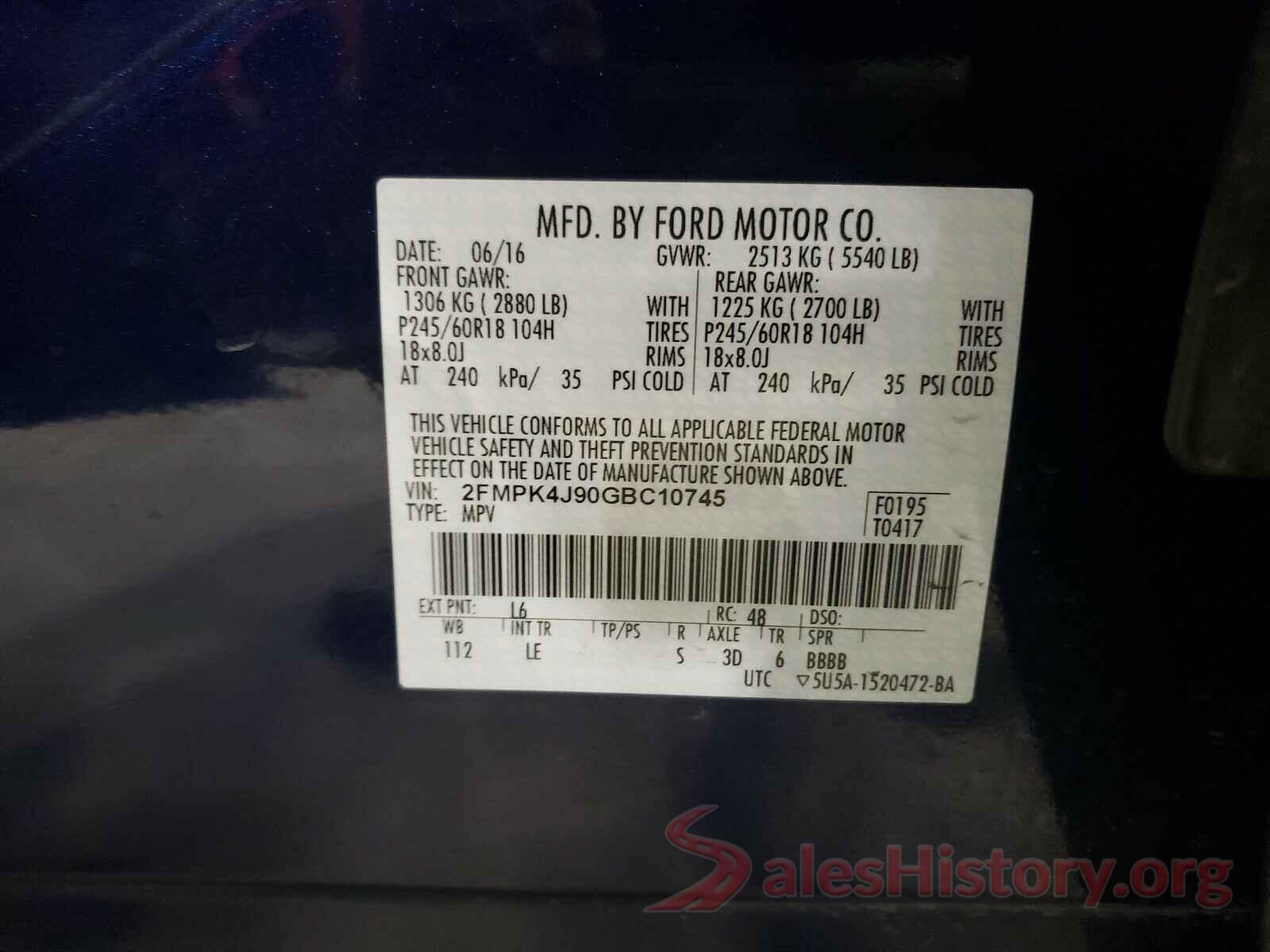 2FMPK4J90GBC10745 2016 FORD EDGE