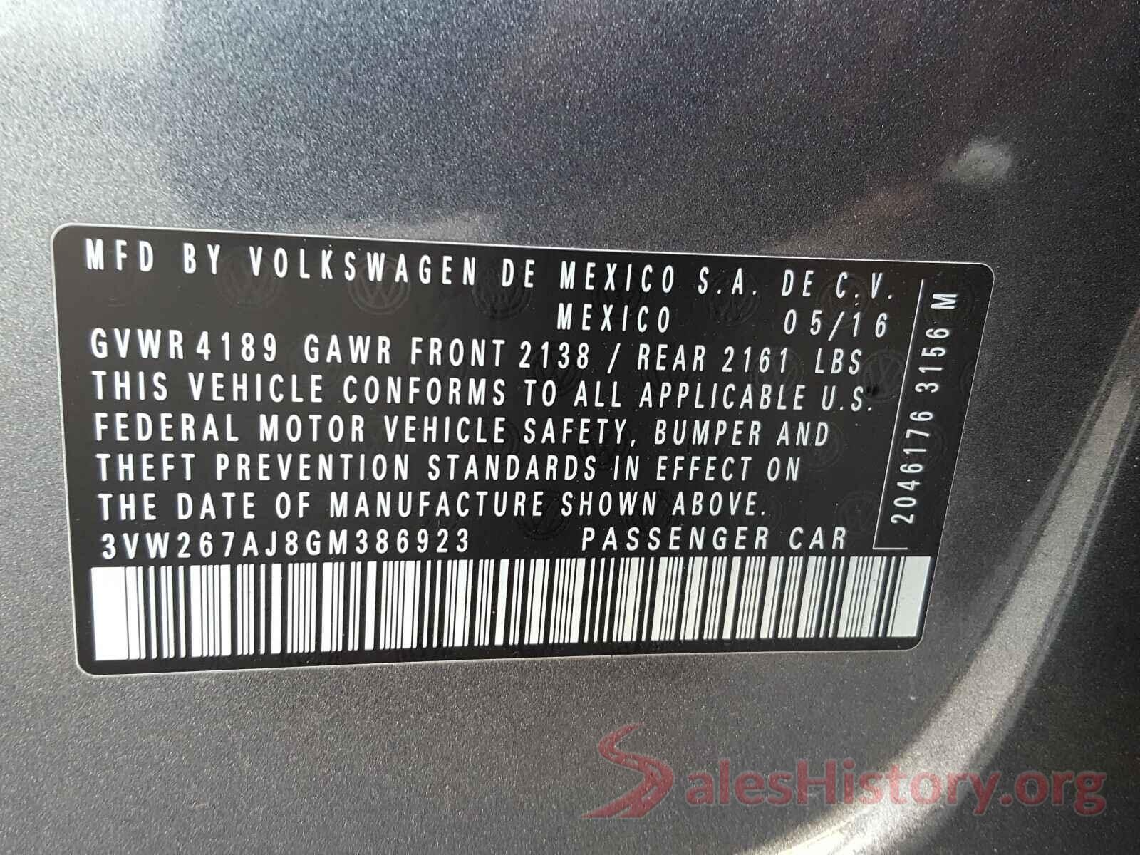 3VW267AJ8GM386923 2016 VOLKSWAGEN JETTA