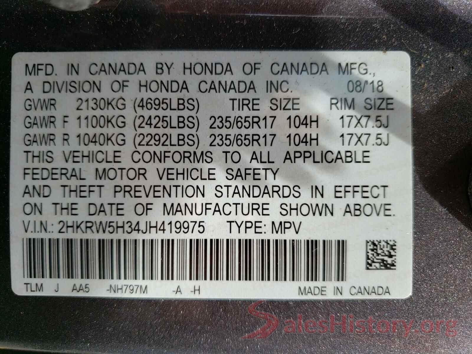 2HKRW5H34JH419975 2018 HONDA CRV