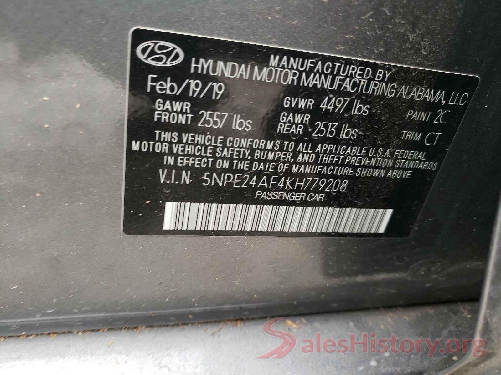 5NPE24AF4KH779208 2019 HYUNDAI SONATA