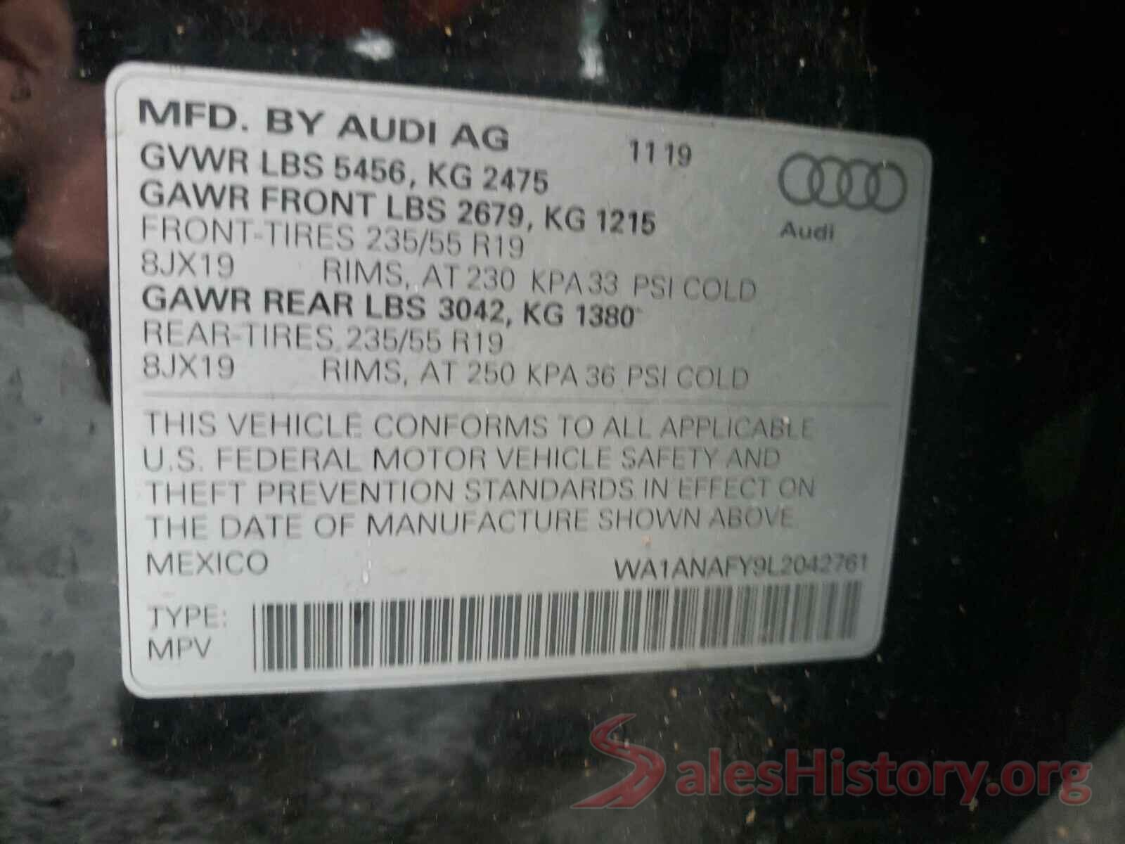 WA1ANAFY9L2042761 2020 AUDI Q5