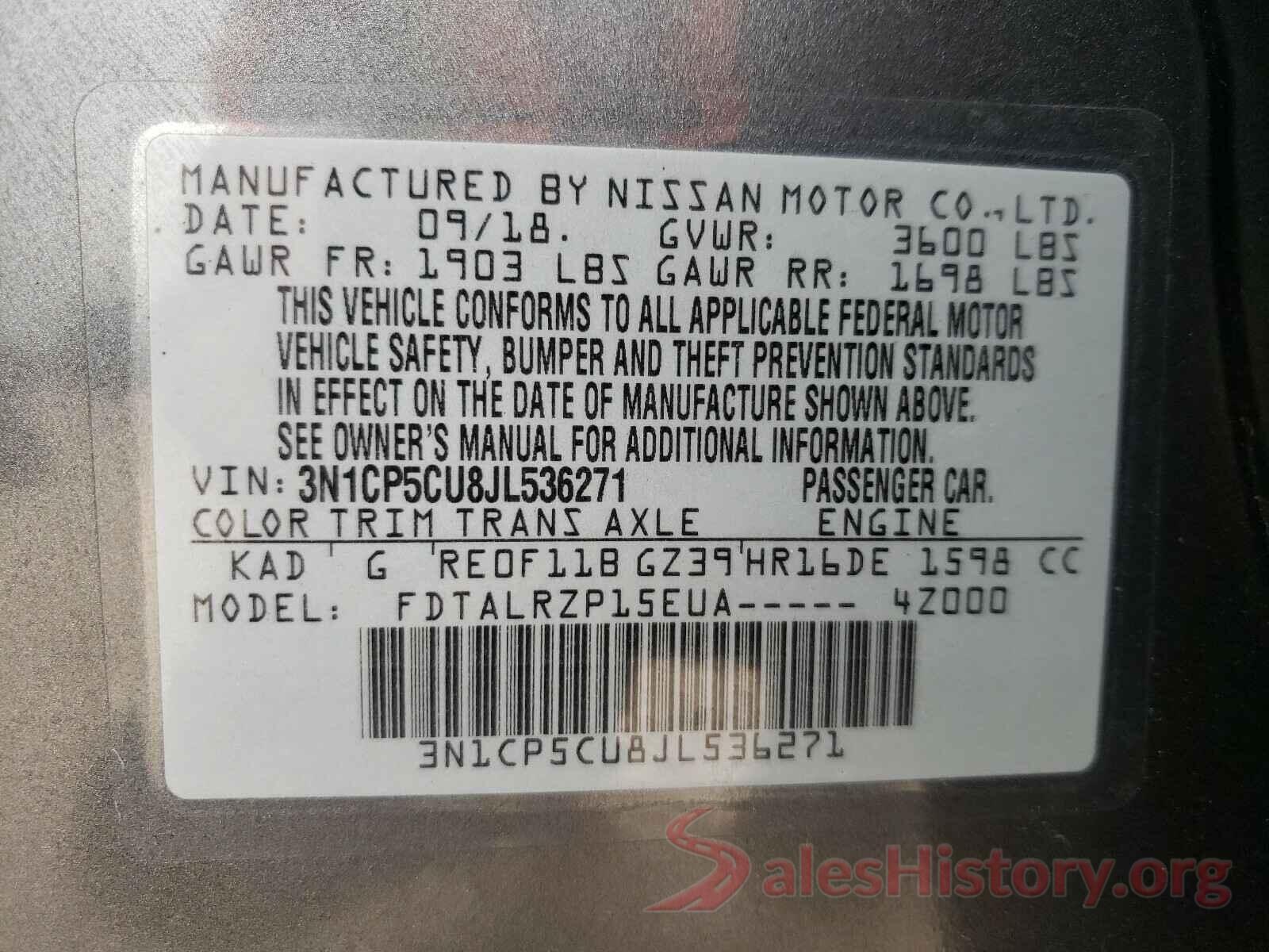 3N1CP5CU8JL536271 2018 NISSAN KICKS