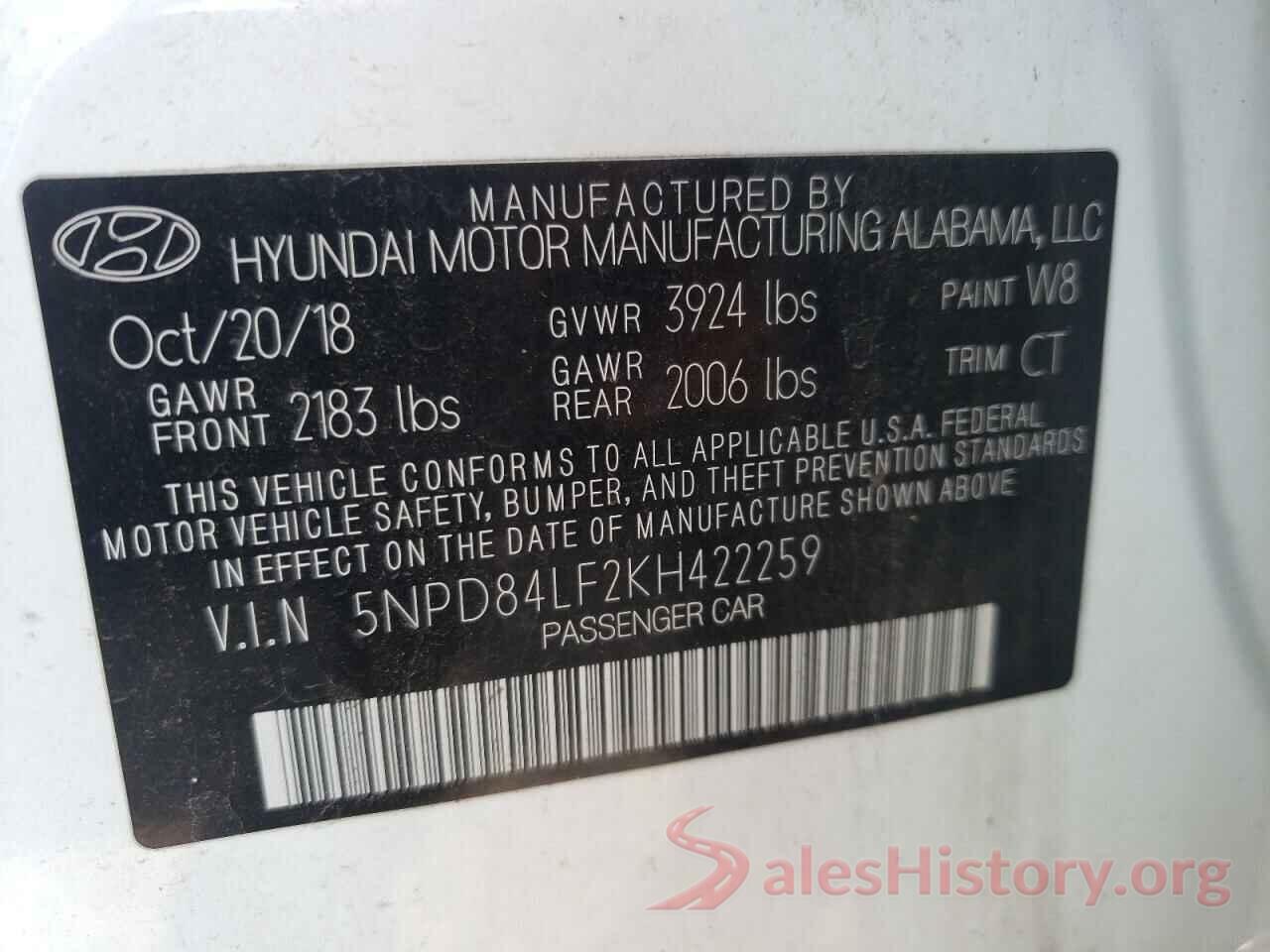 5NPD84LF2KH422259 2019 HYUNDAI ELANTRA