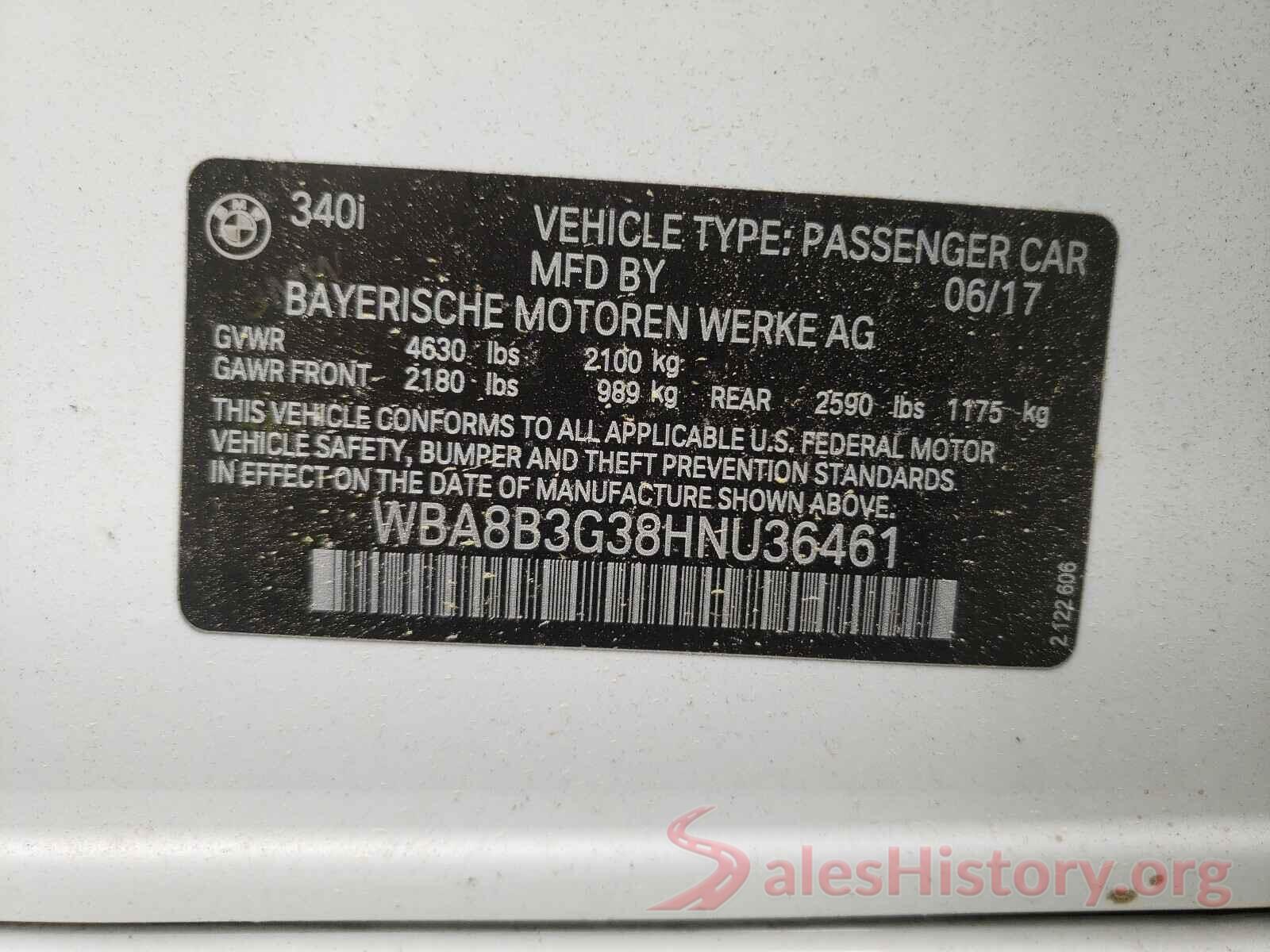 WBA8B3G38HNU36461 2017 BMW 3 SERIES