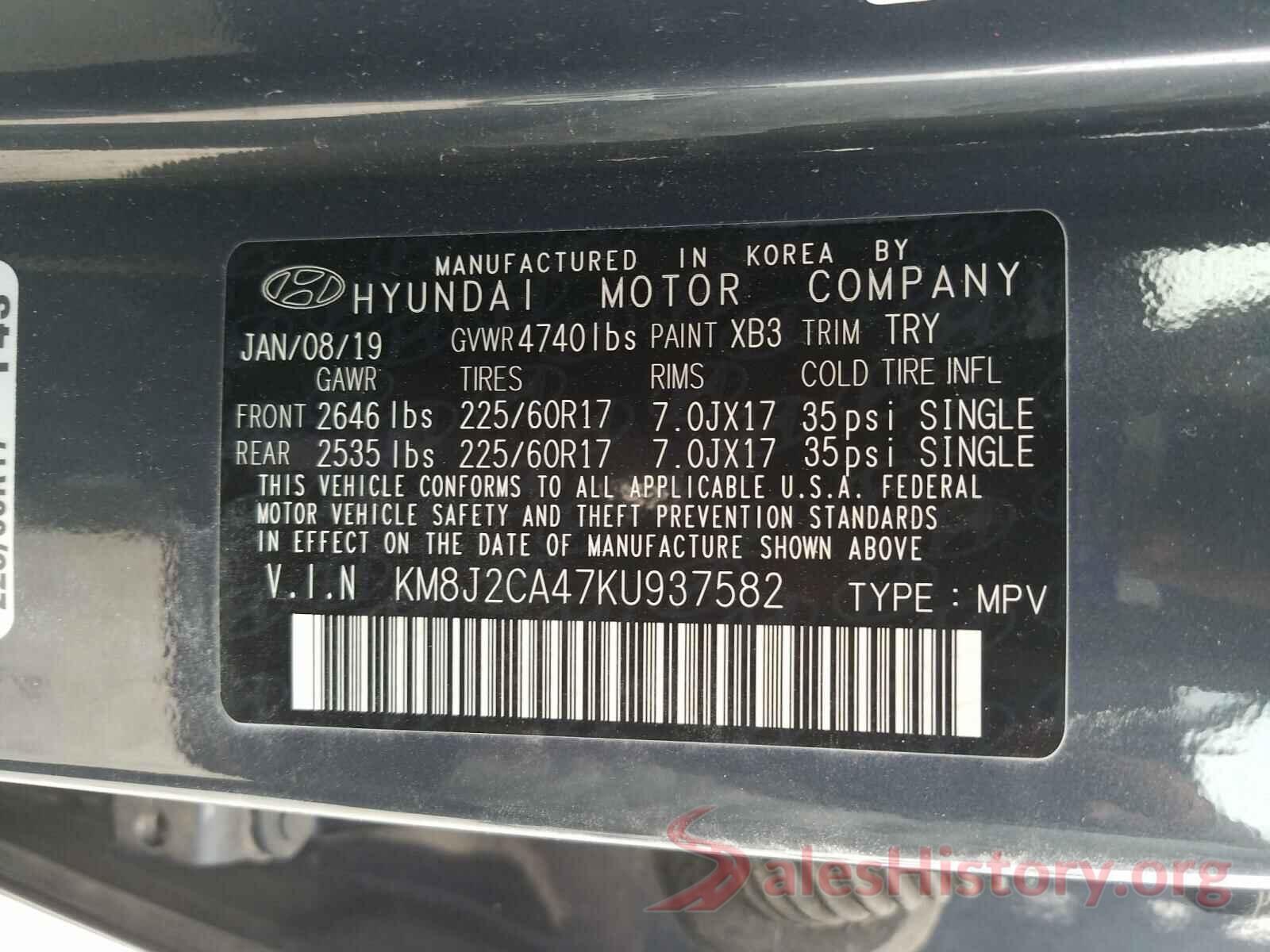 KM8J2CA47KU937582 2019 HYUNDAI TUCSON