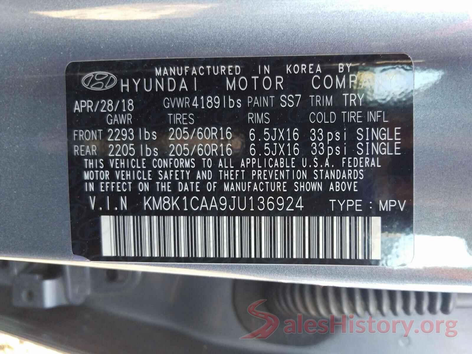 KM8K1CAA9JU136924 2018 HYUNDAI KONA