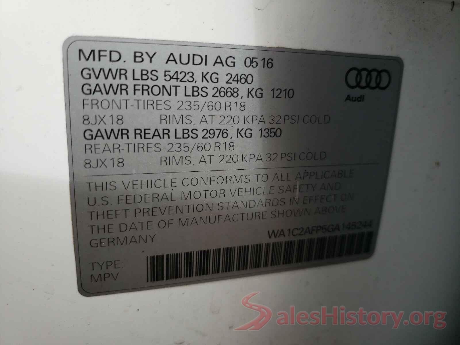 WA1C2AFP5GA145244 2016 AUDI Q5