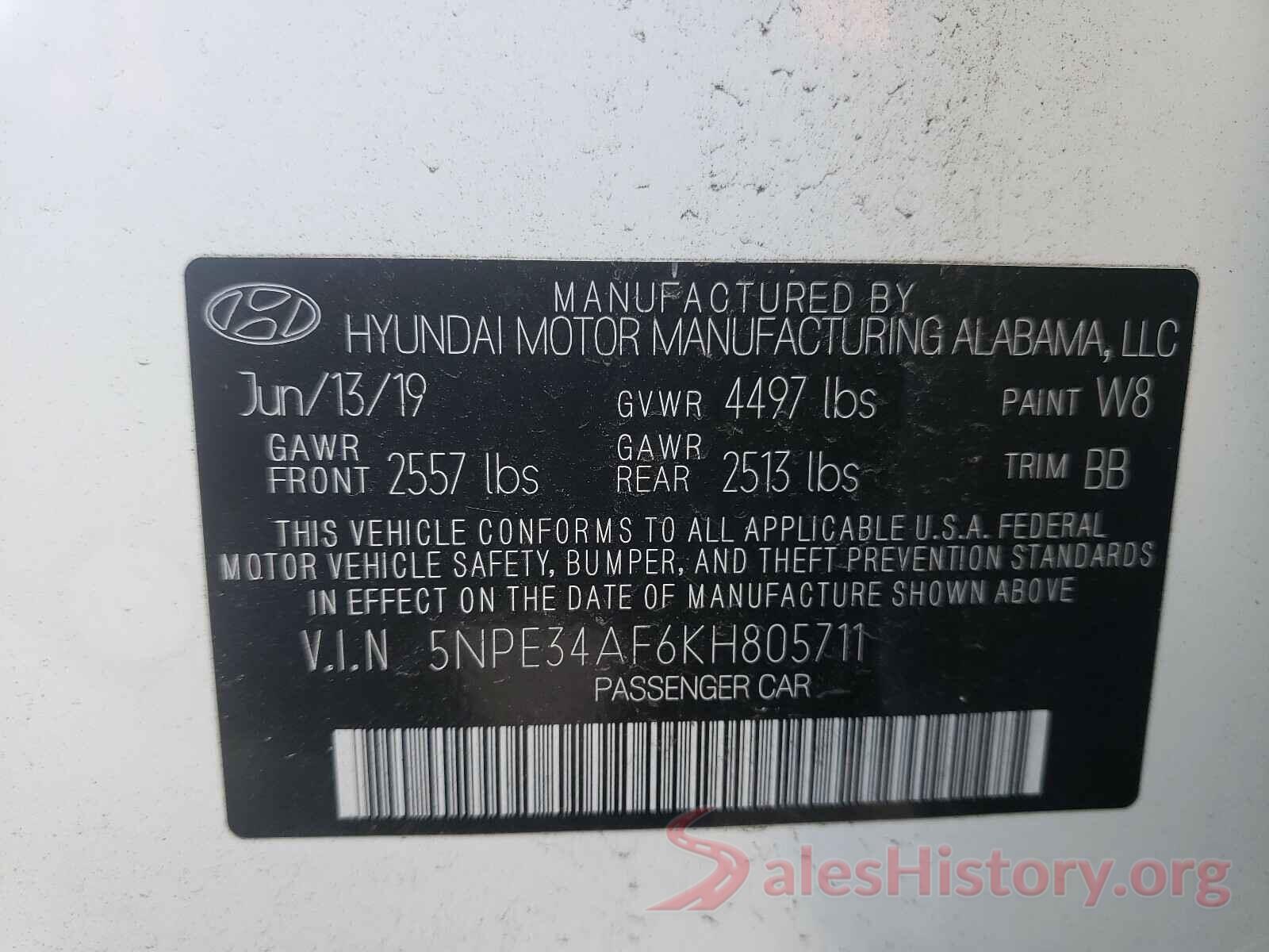 5NPE34AF6KH805711 2019 HYUNDAI SONATA