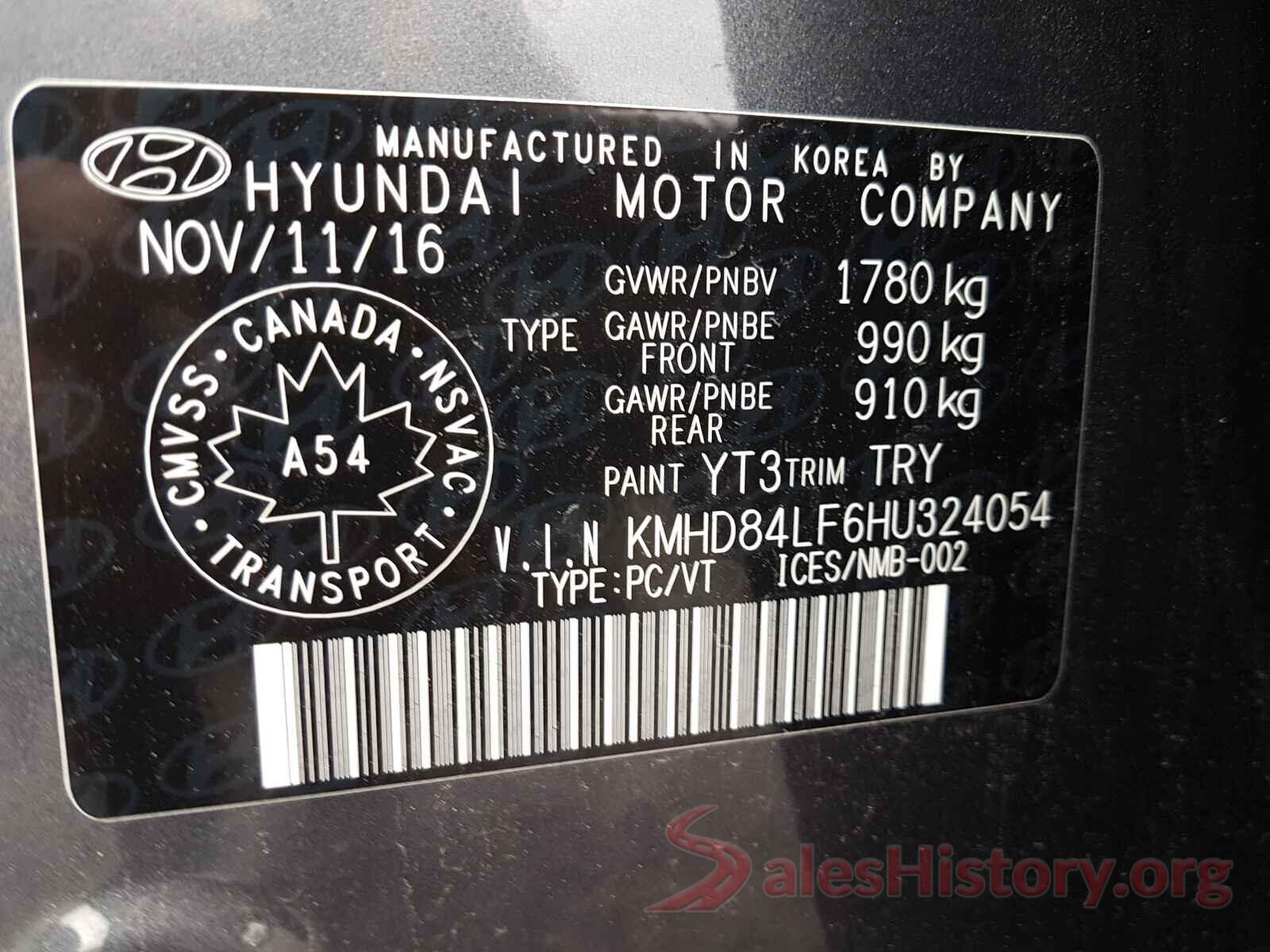 KMHD84LF6HU324054 2017 HYUNDAI ELANTRA