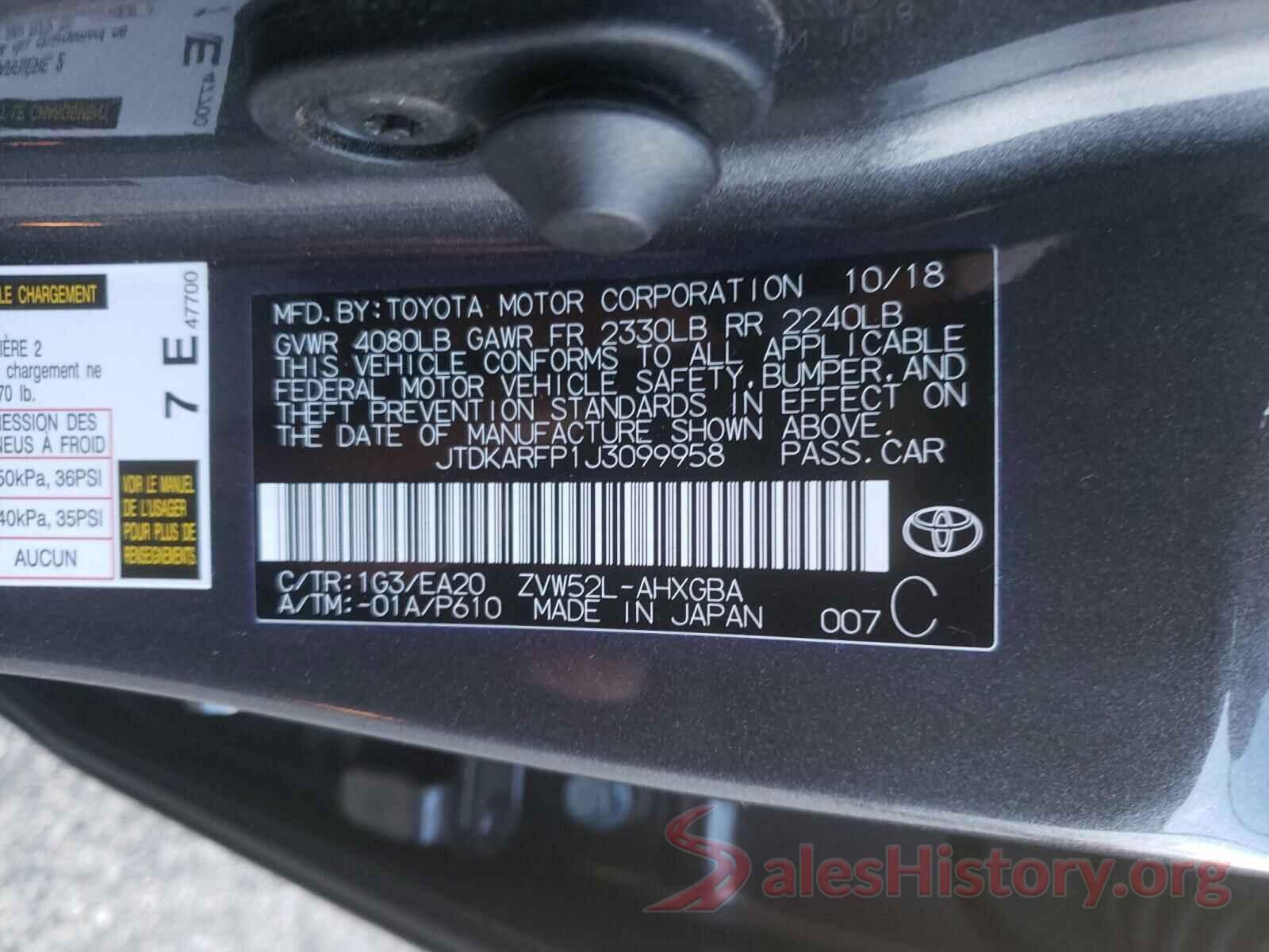 JTDKARFP1J3099958 2018 TOYOTA PRIUS