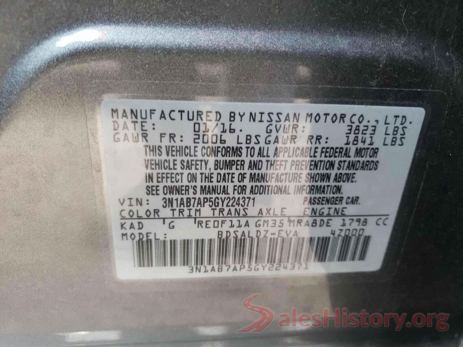 3N1AB7AP5GY224371 2016 NISSAN SENTRA