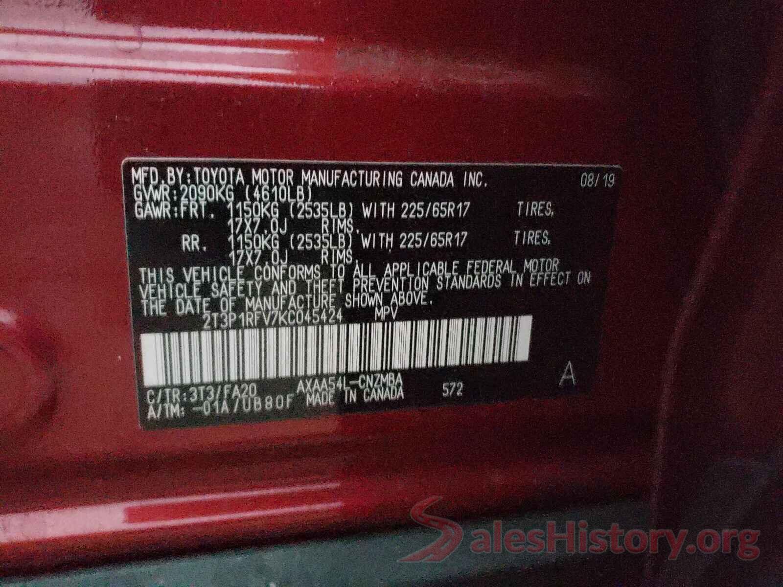 2T3P1RFV7KC045424 2019 TOYOTA RAV4