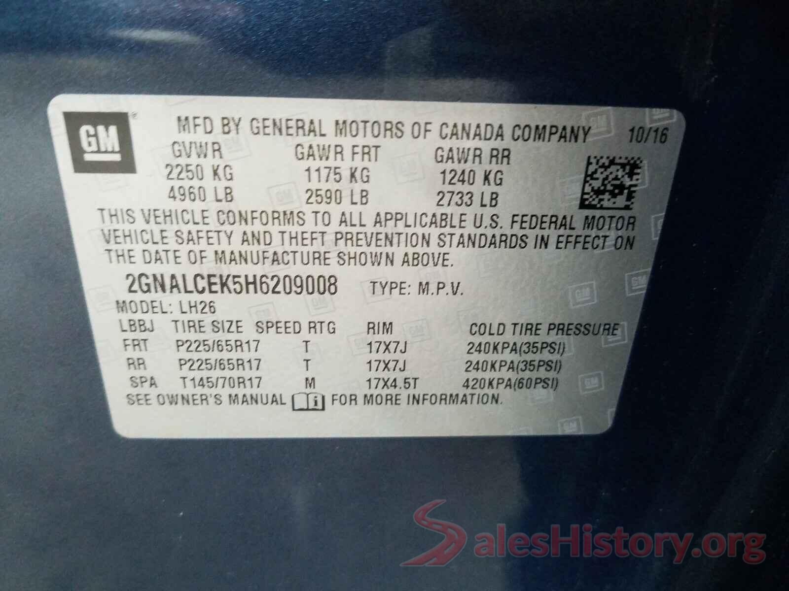 2GNALCEK5H6209008 2017 CHEVROLET EQUINOX