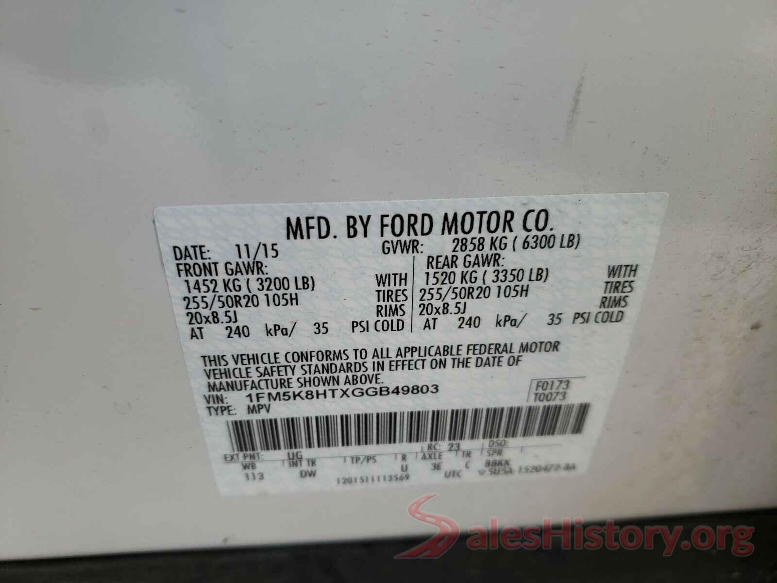 1FM5K8HTXGGB49803 2016 FORD EXPLORER