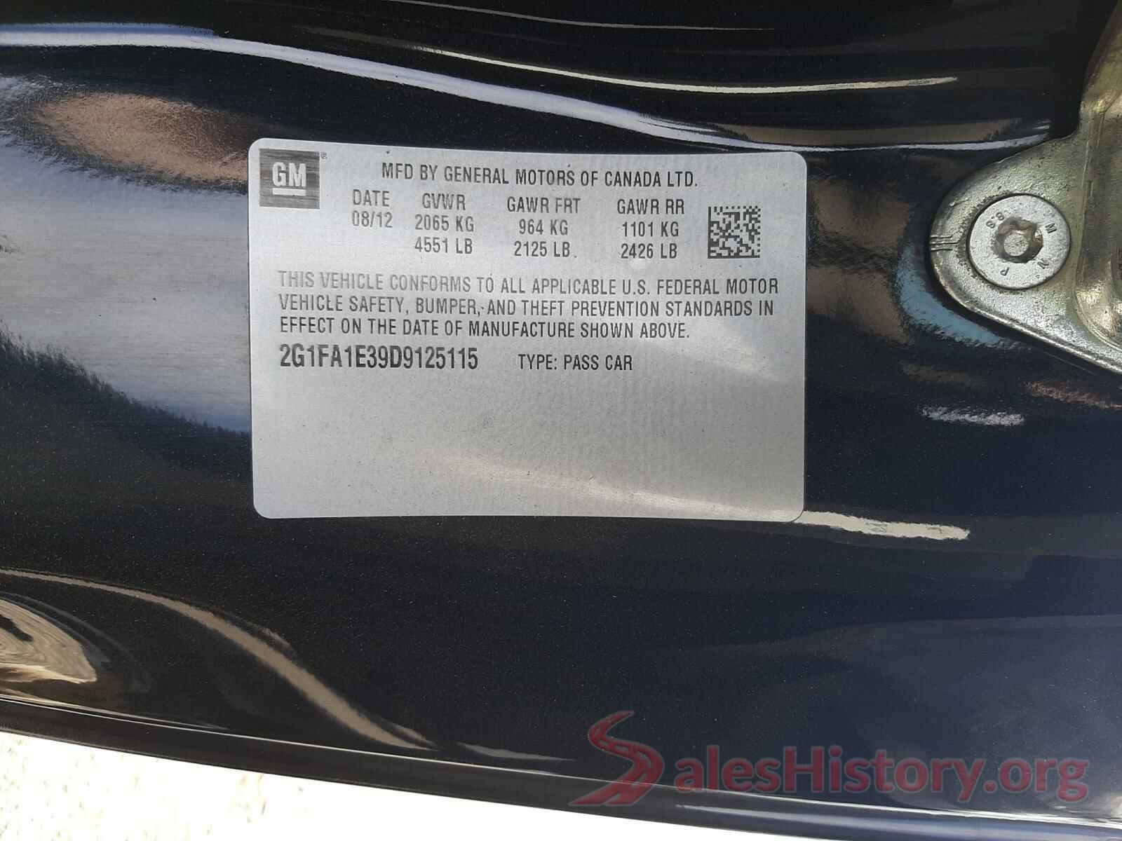 2G1FA1E39D9125115 2013 CHEVROLET CAMARO