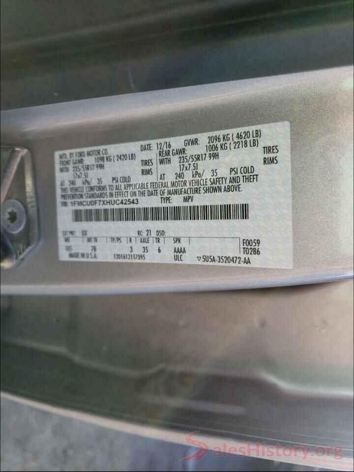 1FMCU0F7XHUC42543 2017 FORD ESCAPE