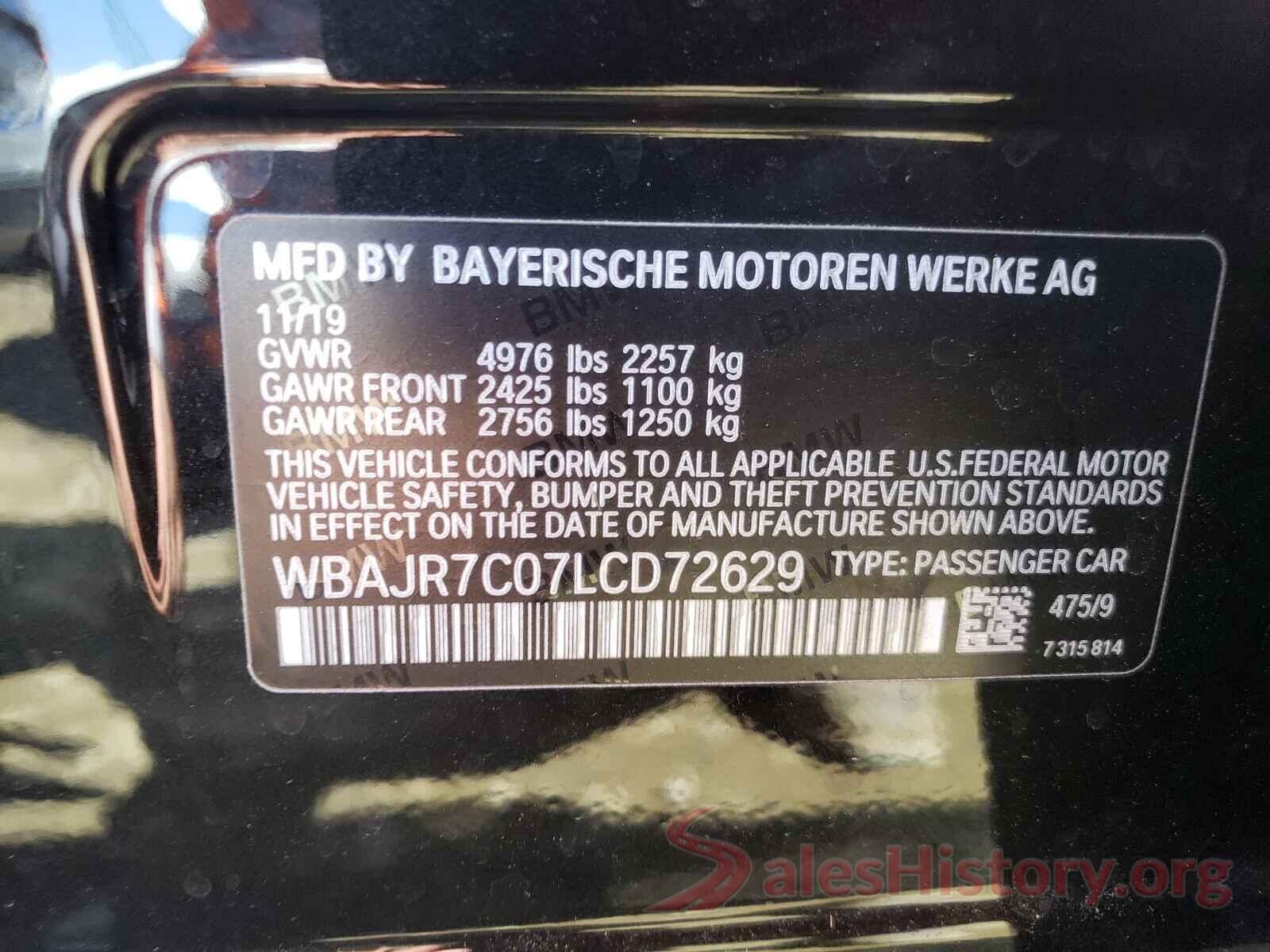 WBAJR7C07LCD72629 2020 BMW 5 SERIES