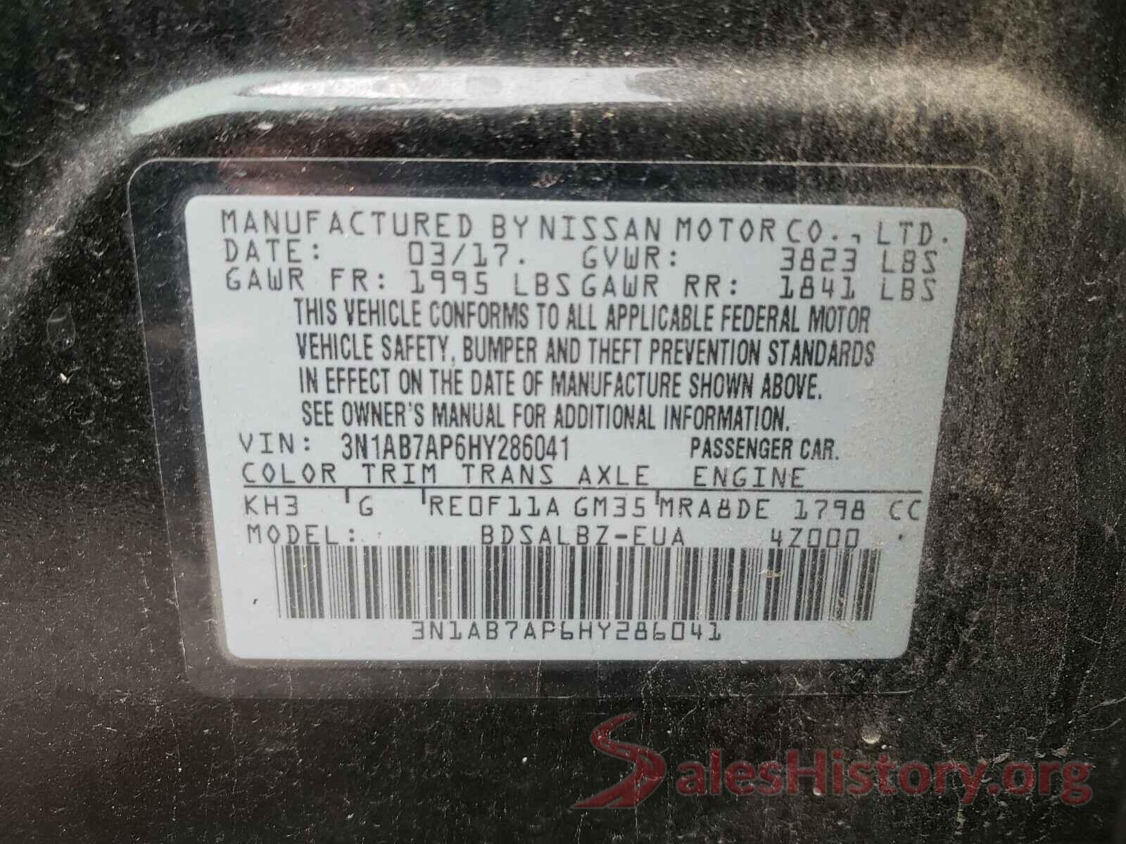 3N1AB7AP6HY286041 2017 NISSAN SENTRA