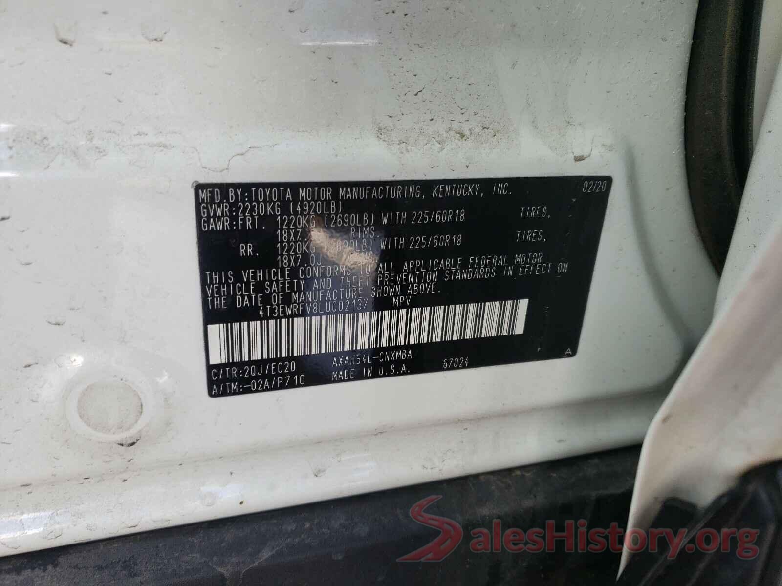 4T3EWRFV8LU002137 2020 TOYOTA RAV4