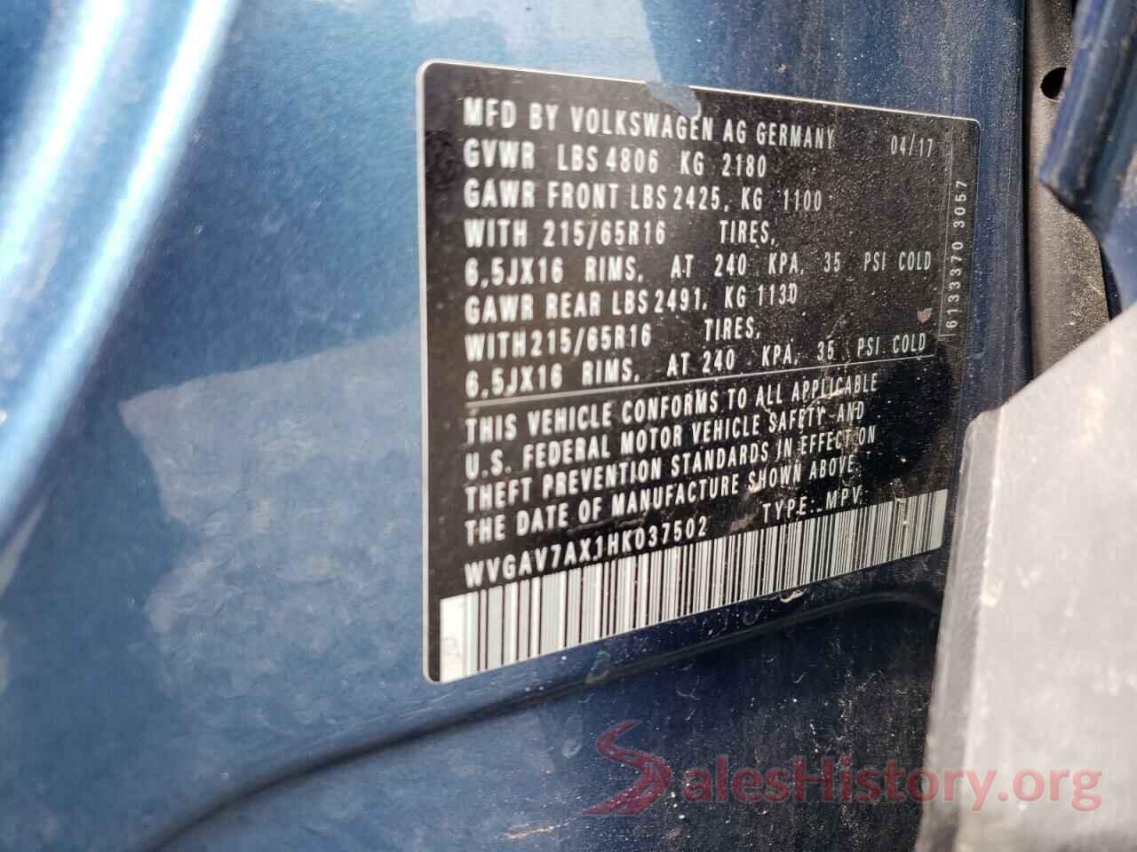 WVGAV7AX1HK037502 2017 VOLKSWAGEN TIGUAN