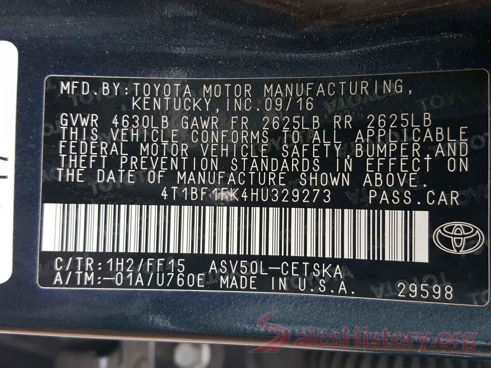 4T1BF1FK4HU329273 2017 TOYOTA CAMRY