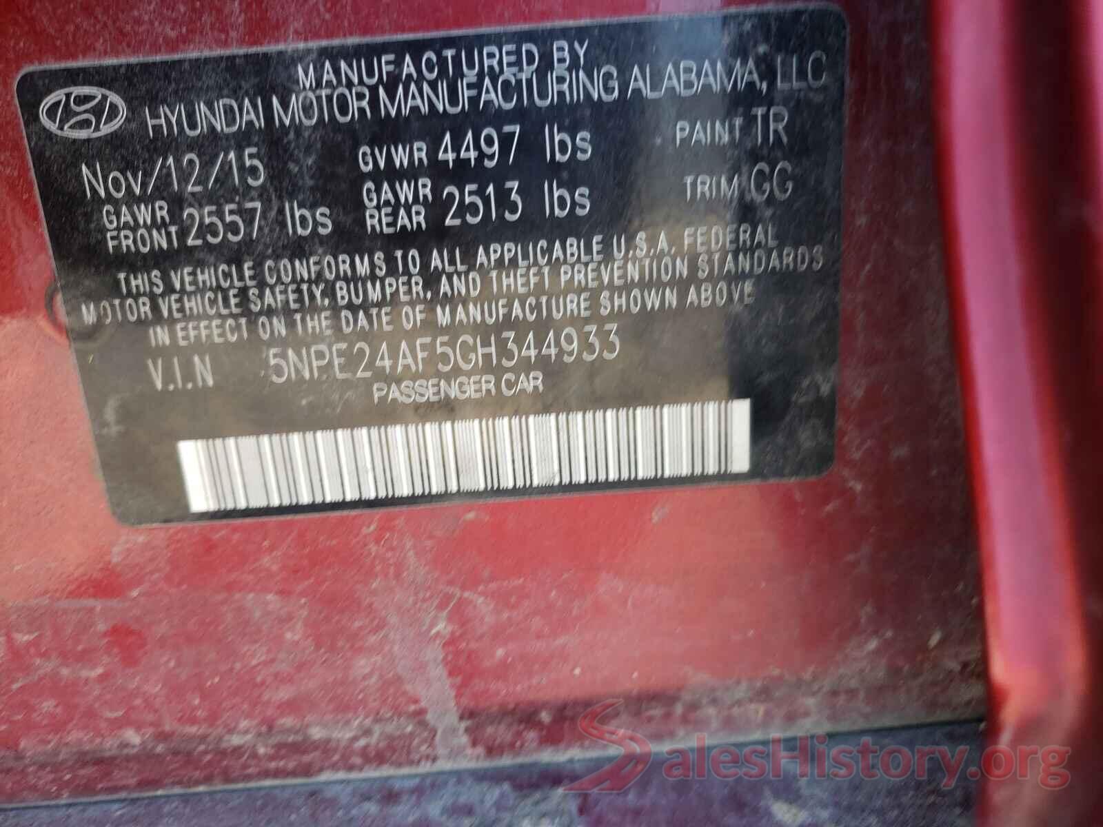 5NPE24AF5GH344933 2016 HYUNDAI SONATA