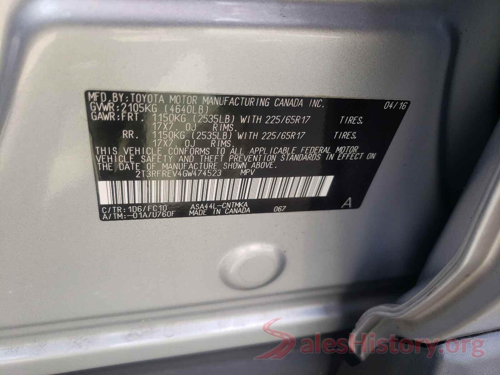 2T3RFREV4GW474523 2016 TOYOTA RAV4