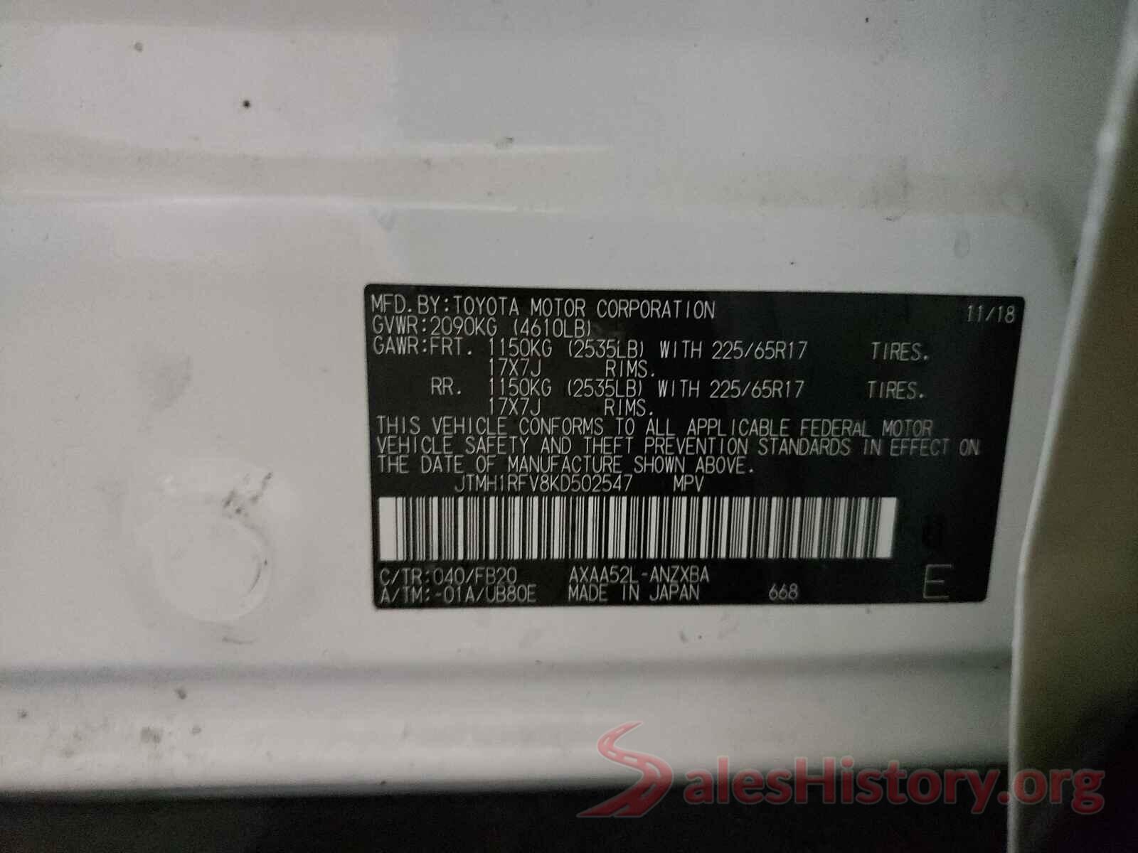 JTMH1RFV8KD502547 2019 TOYOTA RAV4