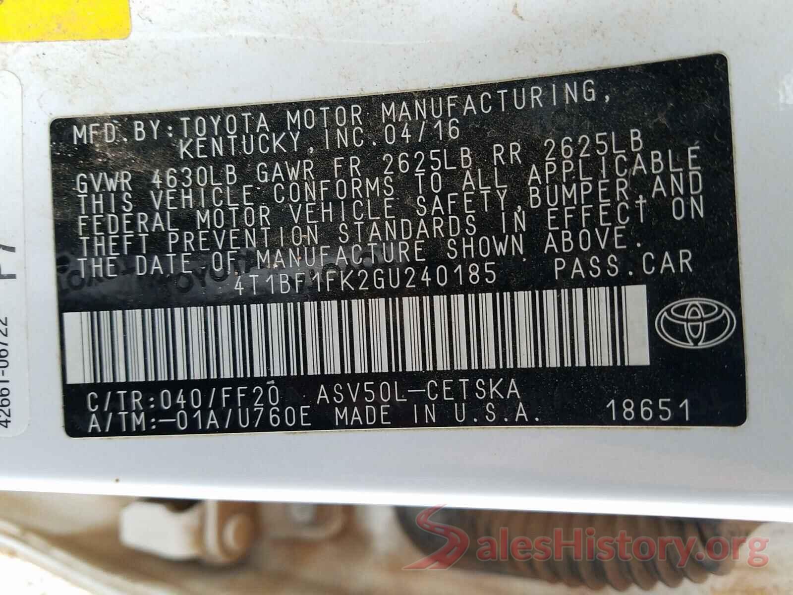 4T1BF1FK2GU240185 2016 TOYOTA CAMRY