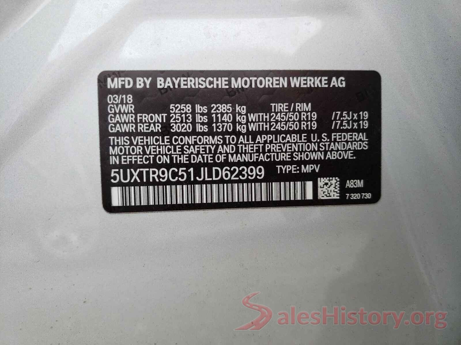 5UXTR9C51JLD62399 2018 BMW X3