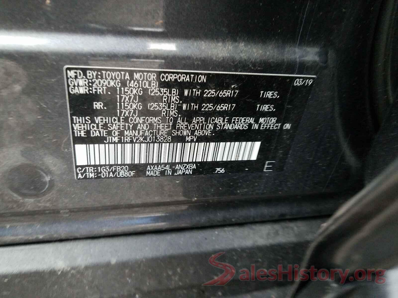 JTMF1RFV2KJ013828 2019 TOYOTA RAV4