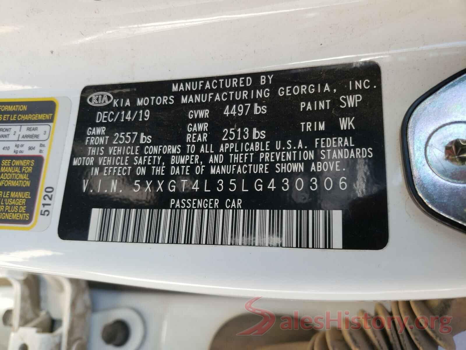 5XXGT4L35LG430306 2020 KIA OPTIMA