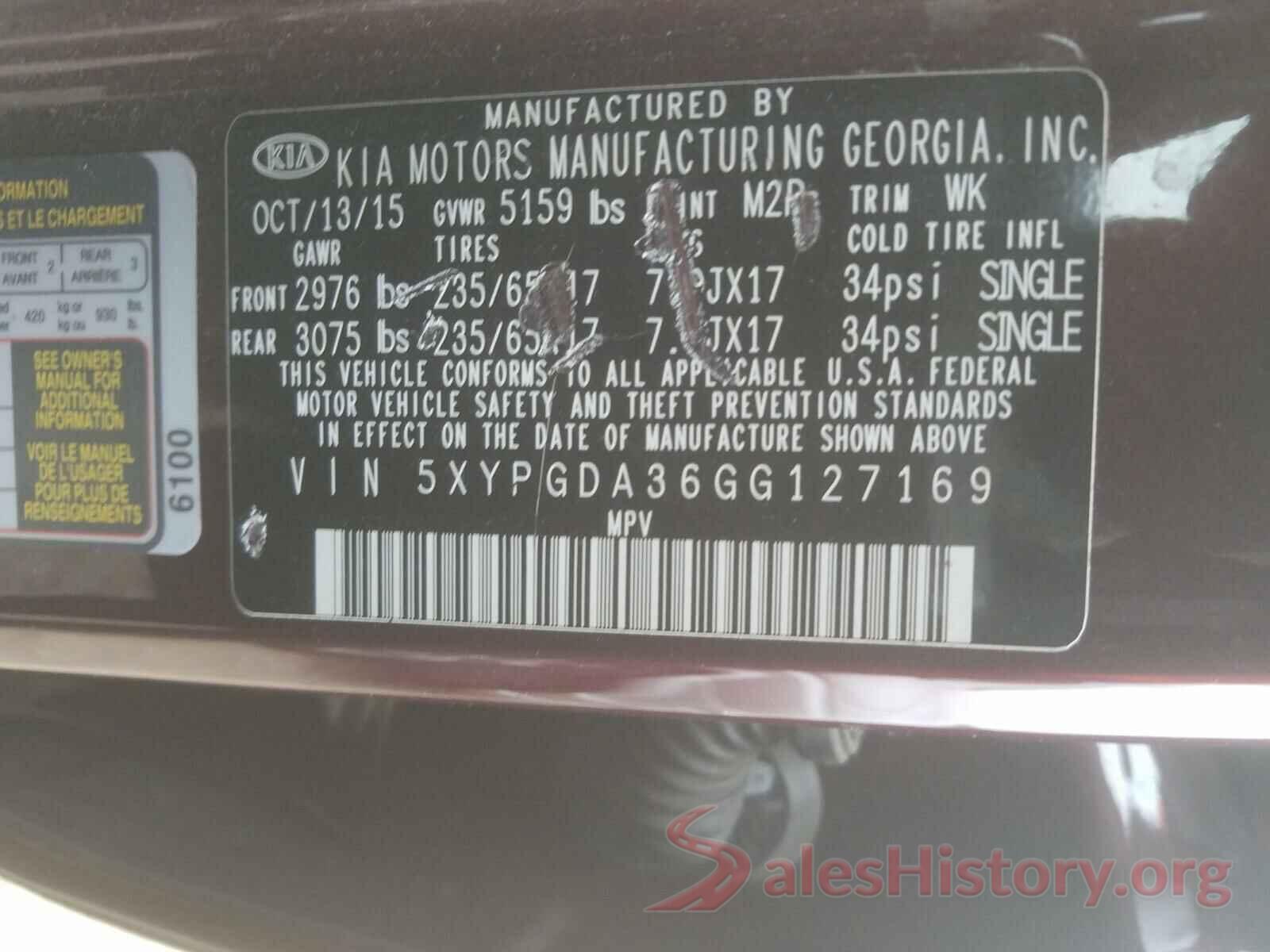 5XYPGDA36GG127169 2016 KIA SORENTO