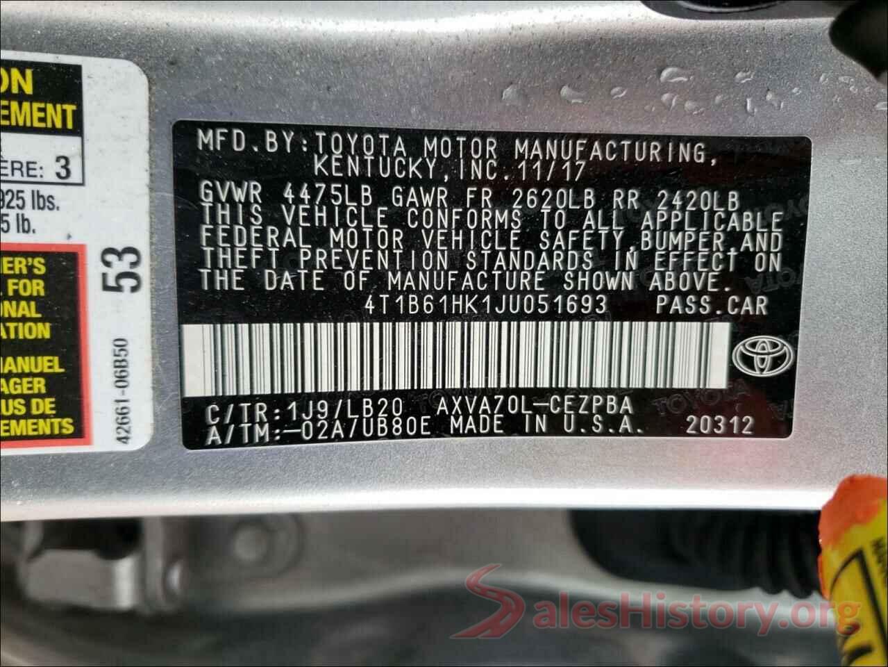 4T1B61HK1JU051693 2018 TOYOTA CAMRY