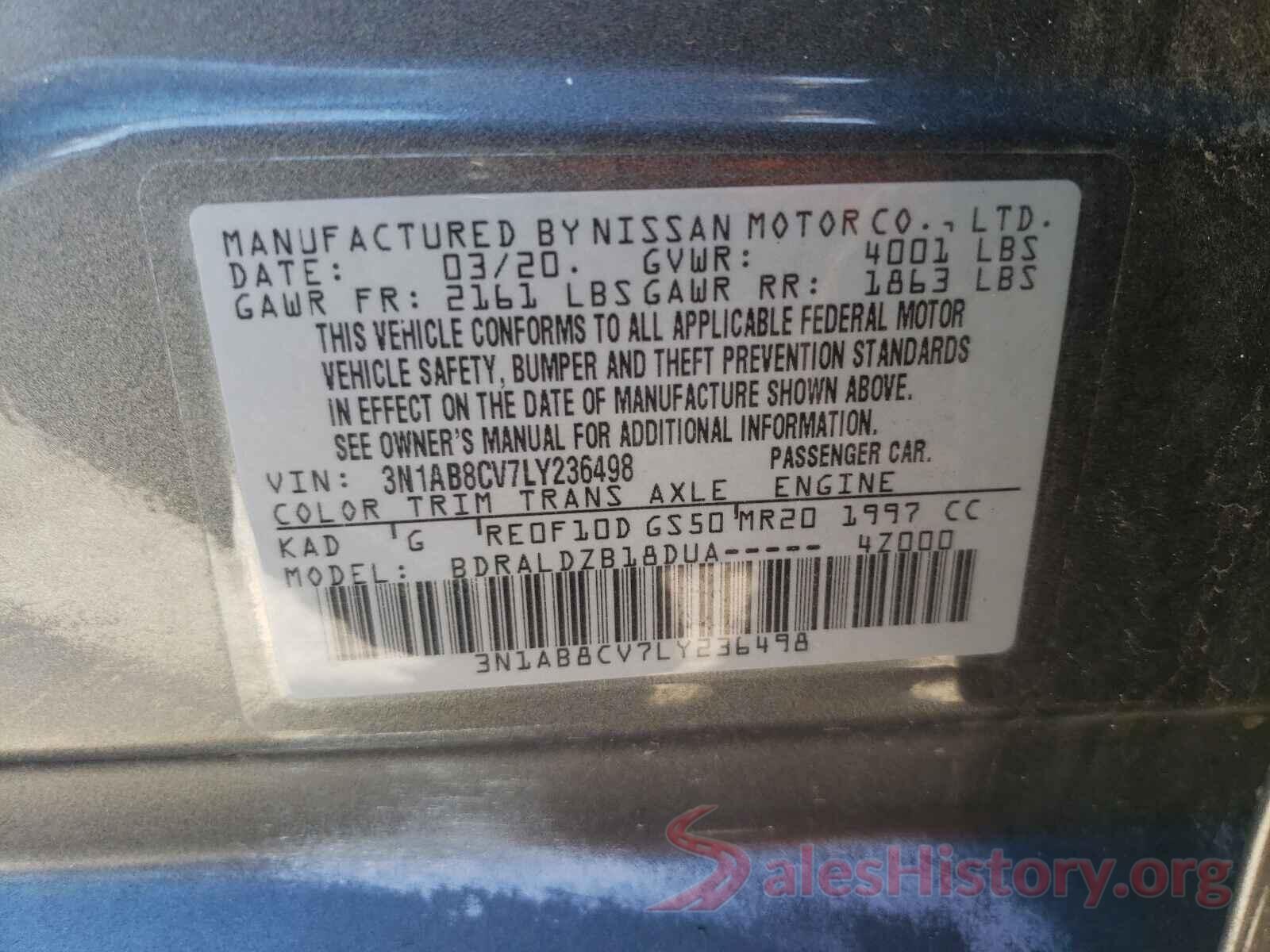 3N1AB8CV7LY236498 2020 NISSAN SENTRA