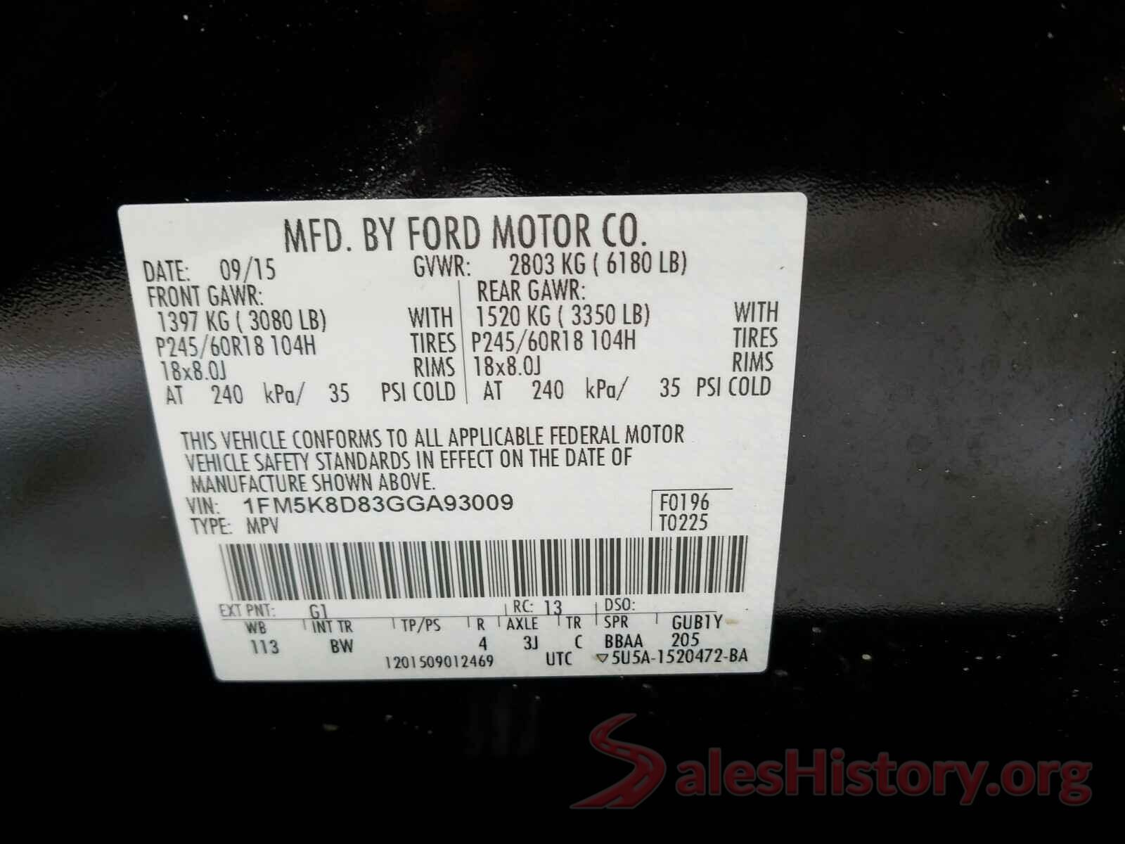 1FM5K8D83GGA93009 2016 FORD EXPLORER