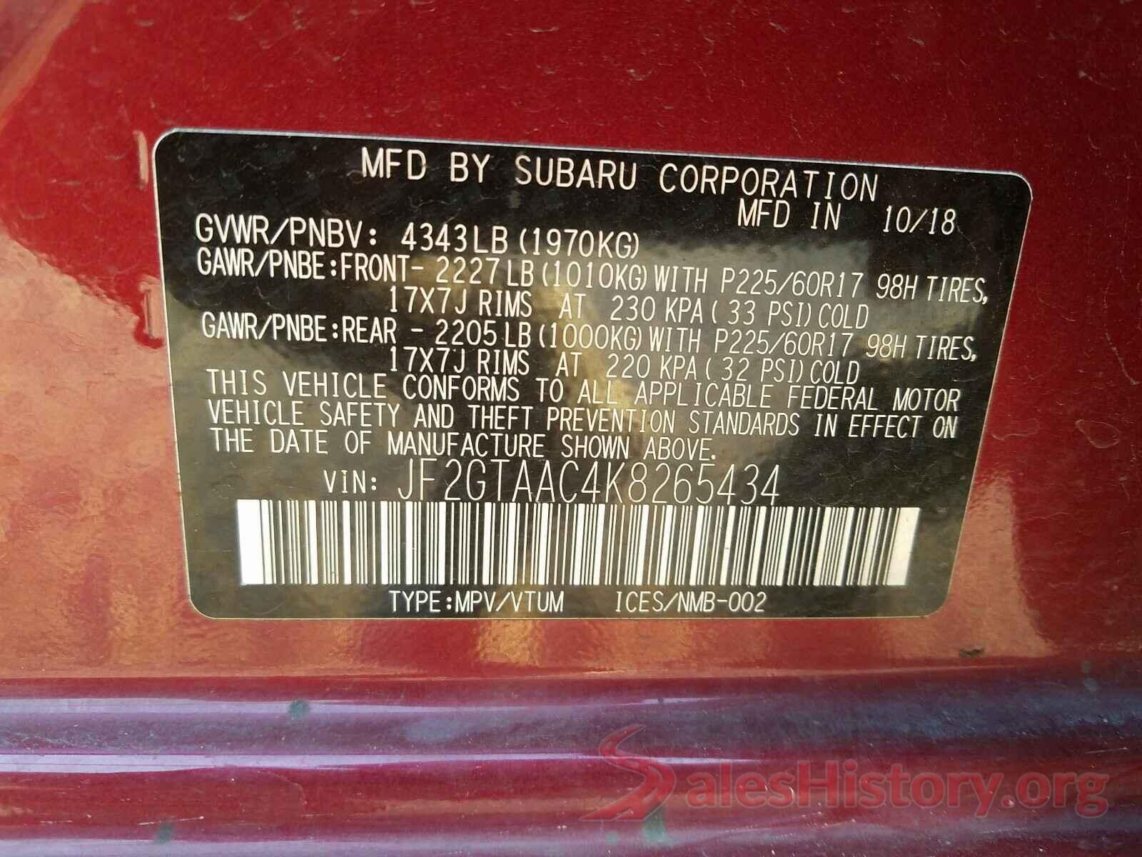 JF2GTAAC4K8265434 2019 SUBARU ALL OTHER