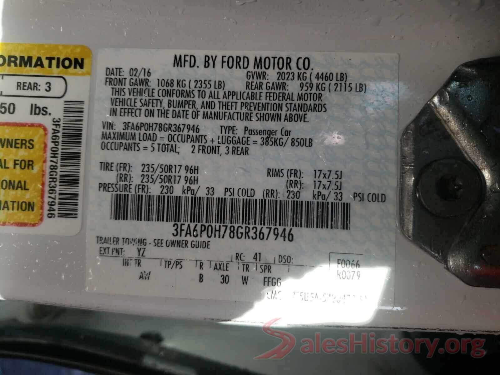 3FA6P0H78GR367946 2016 FORD FUSION