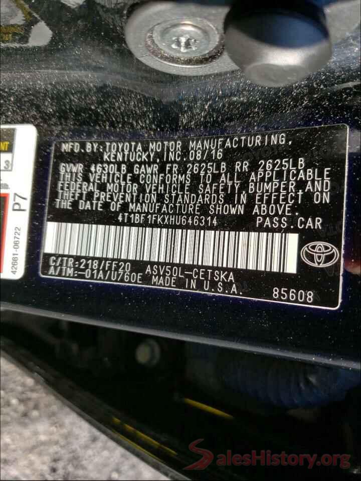 4T1BF1FKXHU646314 2017 TOYOTA CAMRY