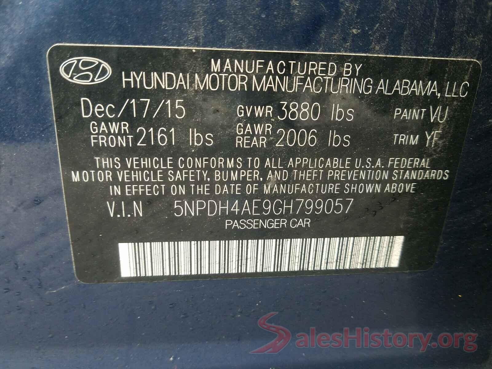 5NPDH4AE9GH799057 2016 HYUNDAI ELANTRA