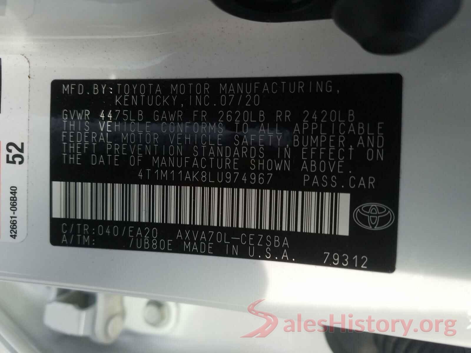 4T1M11AK8LU974967 2020 TOYOTA CAMRY