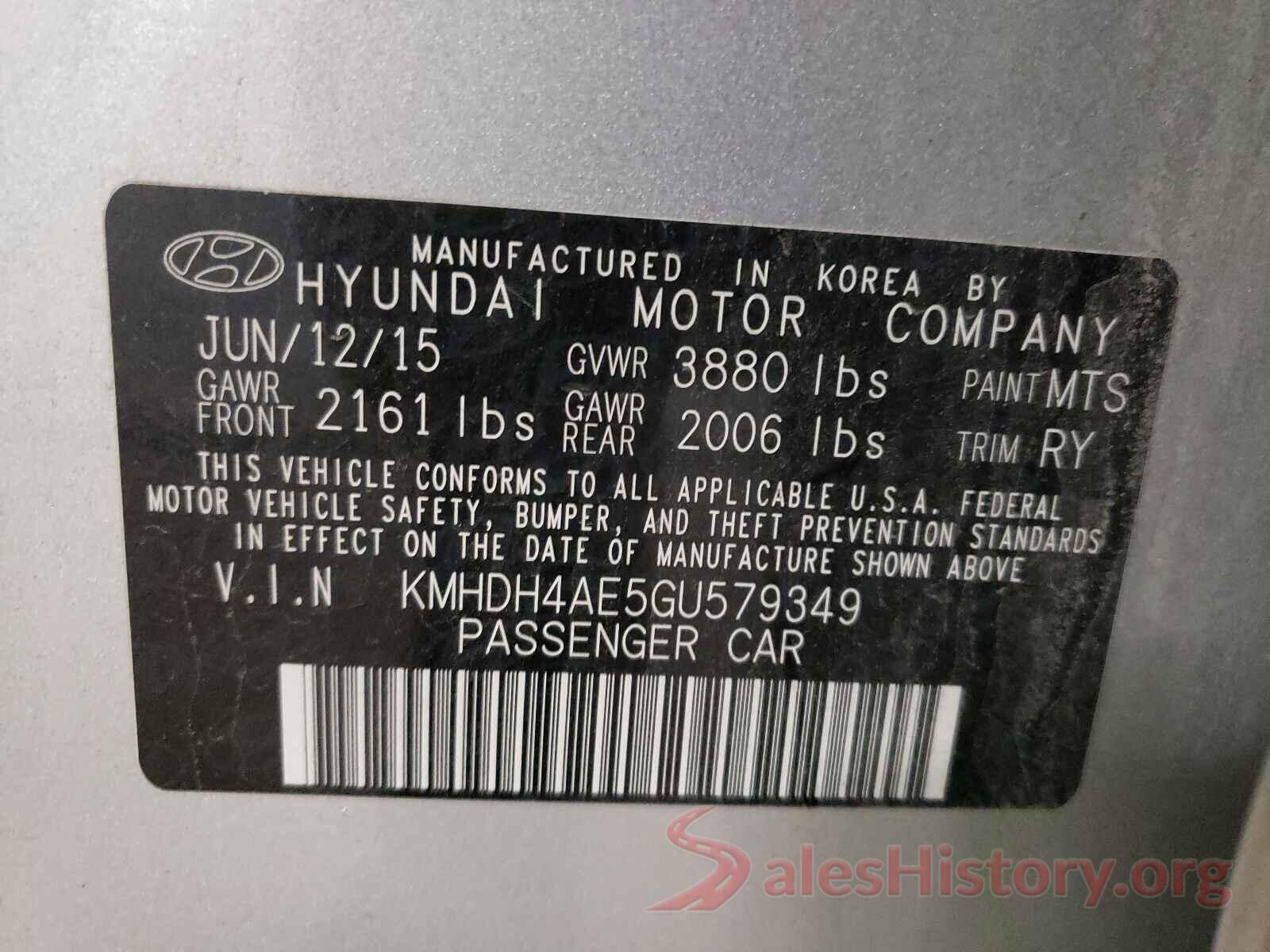 KMHDH4AE5GU579349 2016 HYUNDAI ELANTRA