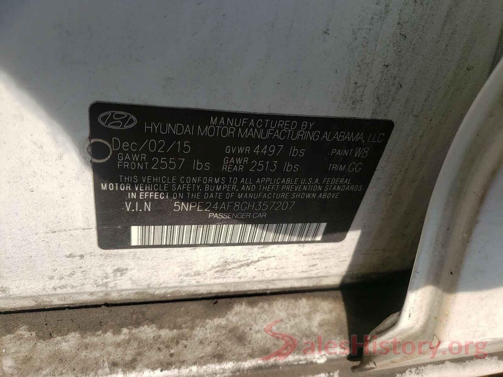 5NPE24AF8GH357207 2016 HYUNDAI SONATA