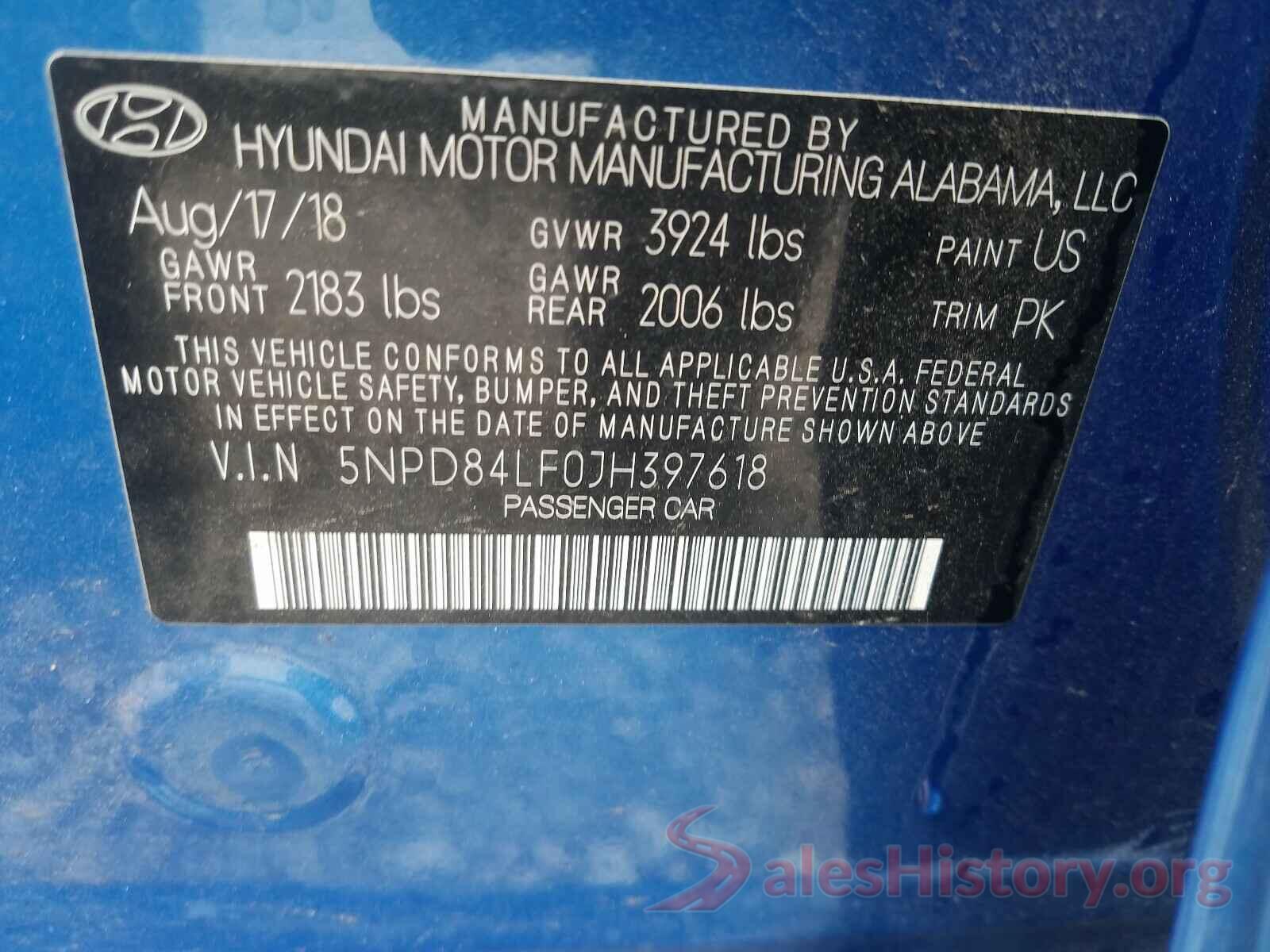 5NPD84LF0JH397618 2018 HYUNDAI ELANTRA