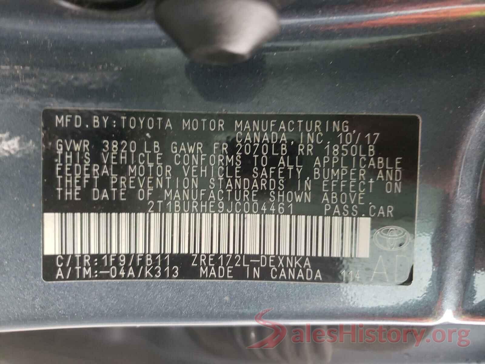 2T1BURHE9JC004461 2018 TOYOTA COROLLA