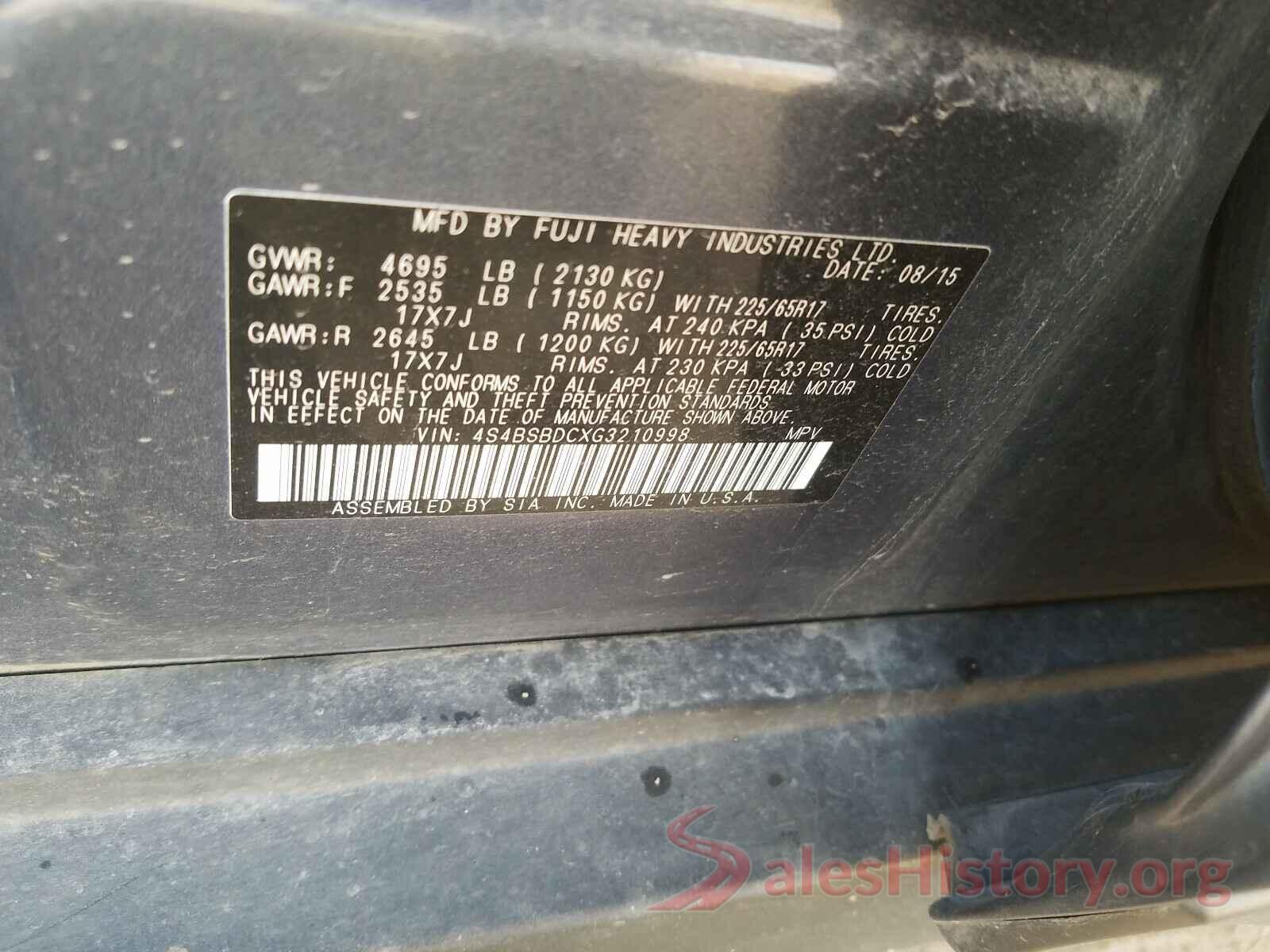 4S4BSBDCXG3210998 2016 SUBARU OUTBACK